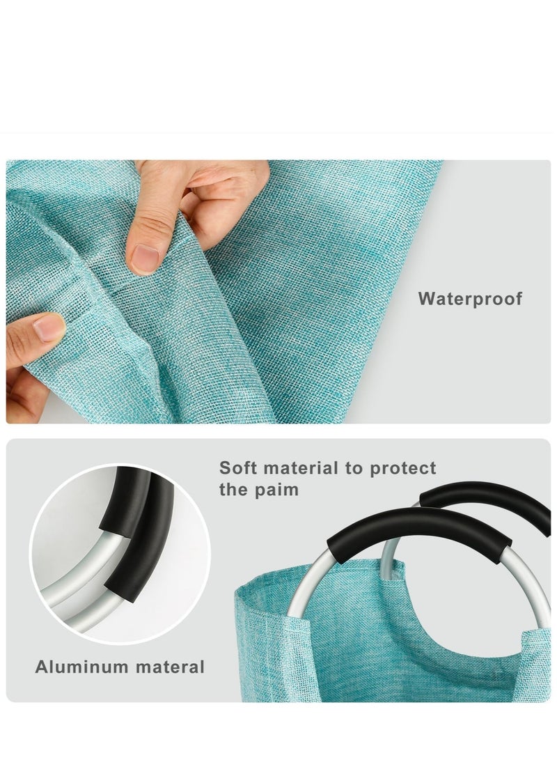 Raxoom Collapsible Laundry Basket, Tall Canvas Laundry Hamper, Protable Clothes Hamper with Handles, Large Foldable Llightweight Hamper Bags for Girl, Kids, College Dorm, Light Blue - Image 3