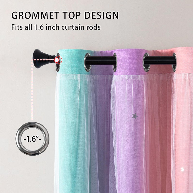 XiDi Curtains for Girls Bedroom Kids Room 2 Panels Colorful Rainbow Design Unicorn Wall Decor Blackout Pink Curtains Cute Mermaid Princess Room 34 Wide 63 Inches Long Grommet Drapes Pink Purple Green - Image 5