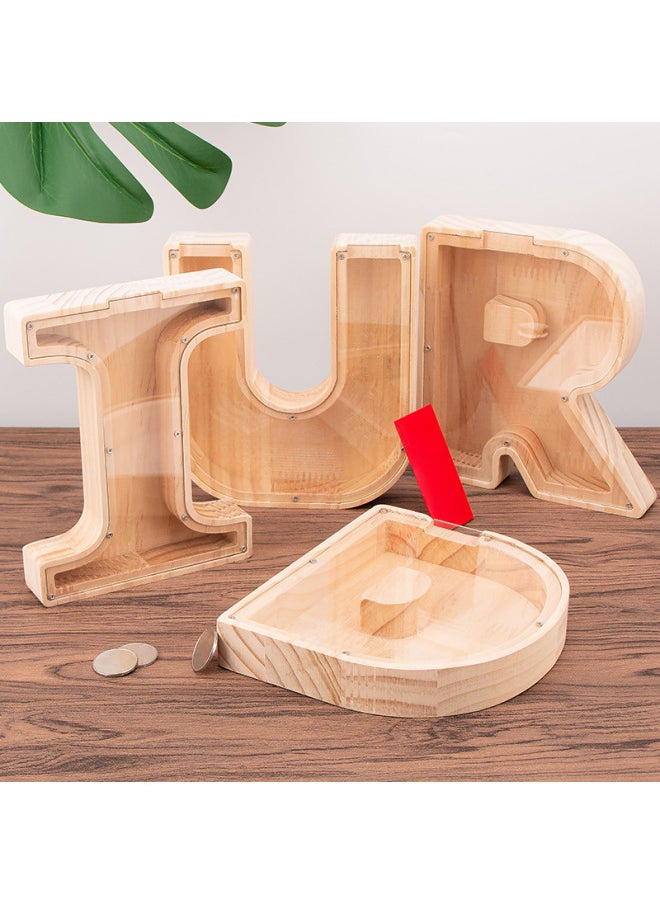 Wooden 26 Letter Piggy Bank Toy Acrylic Transparent Creative Piggy Bank Crafts Ornaments-Color:V  - Image 2