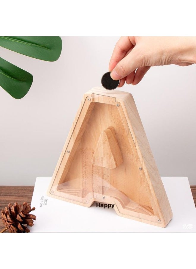 Wooden 26 Letter Piggy Bank Toy Acrylic Transparent Creative Piggy Bank Crafts Ornaments-Color:V  - Image 3