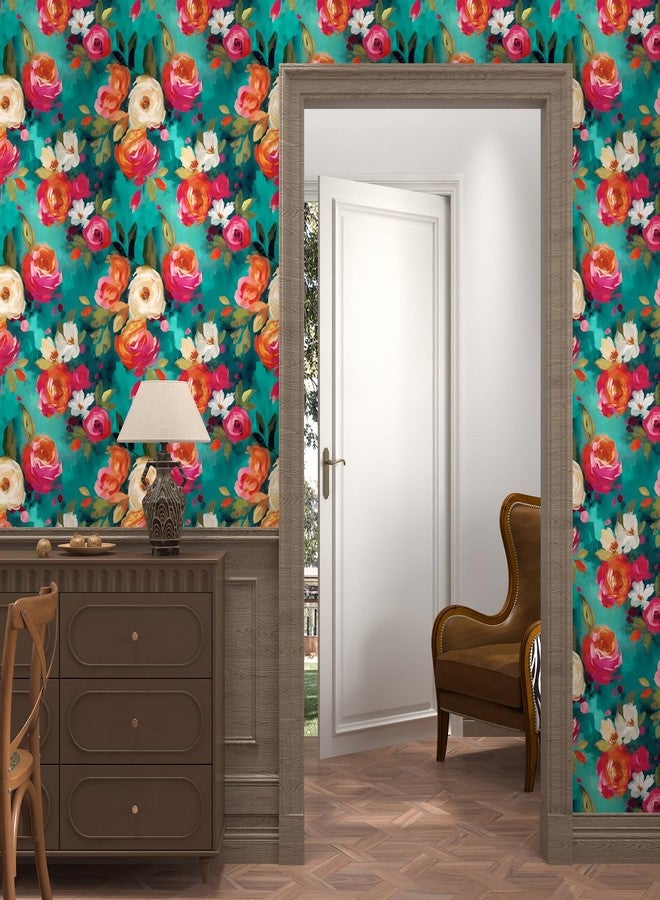 BOKEBEVE Oil Painting Contact Paper Watercolour Floral Peel and Stick Wallpaper Boho Contact Paper for Counter Cabinet Shelf Renter Friendly Removable Colorful 17.5 x 393.5In - Image 3