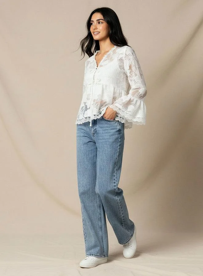 Iconic  Iconic Relaxed Fit Coverup Top with Scalloped Hem for Women | Best Price UAE