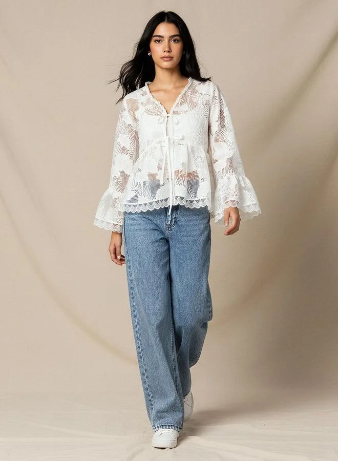 Iconic  Iconic Relaxed Fit Coverup Top with Scalloped Hem for Women | Best Price UAE