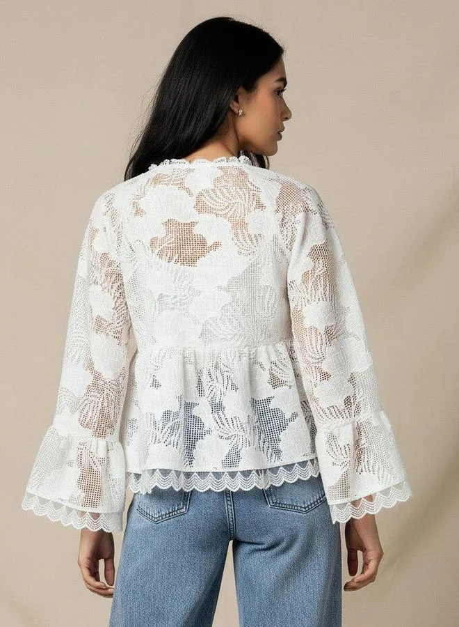 Iconic  Iconic Relaxed Fit Coverup Top with Scalloped Hem for Women | Best Price UAE