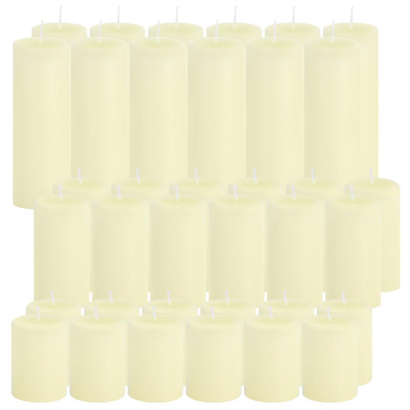 Trxvxo 36 Pcs Ivory Pillar Candles Bulk Setï¼ŒHurricane Candlesï¼Œ3 Different Lengths 2 x 3/4/6 Inch (12 Each)ï¼ŒDripless Unscented Smokelessï¼ŒGives You a Better Atmosphere When Organizing an Event Party. - Image 1