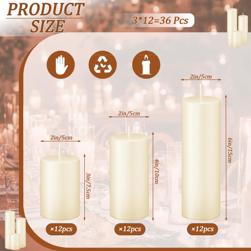 Trxvxo 36 Pcs Ivory Pillar Candles Bulk Setï¼ŒHurricane Candlesï¼Œ3 Different Lengths 2 x 3/4/6 Inch (12 Each)ï¼ŒDripless Unscented Smokelessï¼ŒGives You a Better Atmosphere When Organizing an Event Party. - Image 2