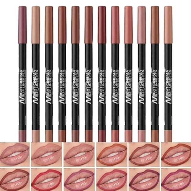 12 Colors High Pigmented Smooth Lip Liner Set, Long Lasting Fade Resistant Lip Pencil, Smudge-proof & Waterproof Red Nude Matte Velvet Lipstick Pen, Professional Lip Liner Set of 12 - Image 1