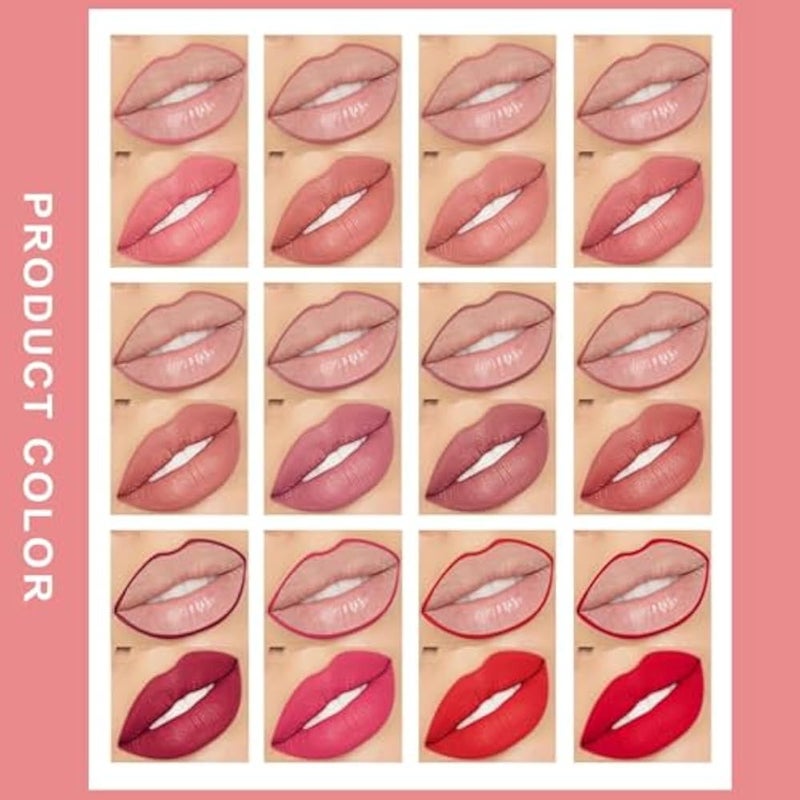12 Colors High Pigmented Smooth Lip Liner Set, Long Lasting Fade Resistant Lip Pencil, Smudge-proof & Waterproof Red Nude Matte Velvet Lipstick Pen, Professional Lip Liner Set of 12 - Image 4