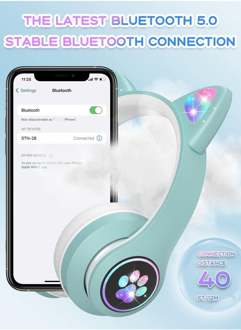 ماركة غير محددة - سماعة رأس لاسلكية بتصميم أذن قطة – Bluetooth 5.0 – قابلة للطي مع أضواء LED فلاش – صوت عالي الجودة وأناقة شبابية - Image 1