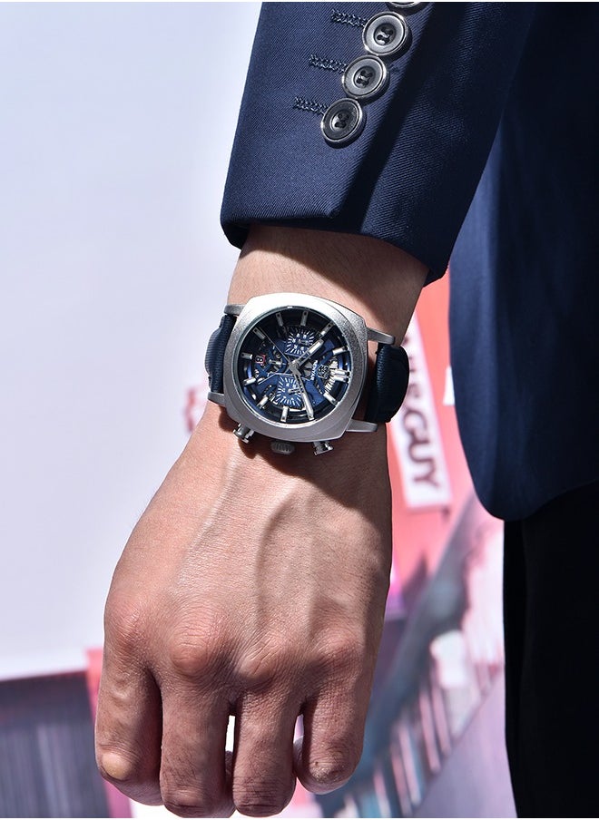 BENYAR - Men's Analogue Chronograph Quartz Watch 50M Waterproof Luminous Date Display Luxury Watch Sport Leather Watch,Silver Blue - Image 1