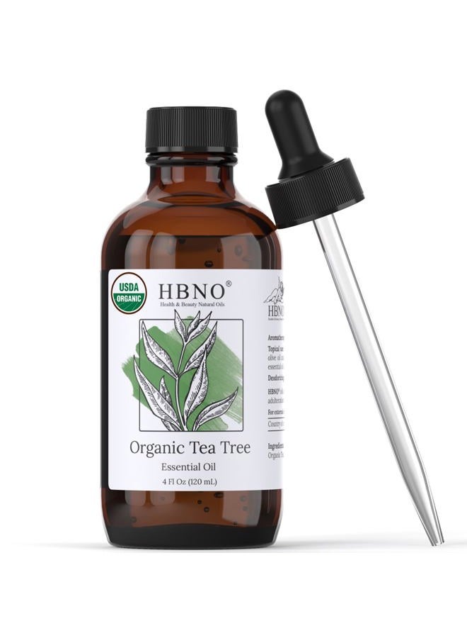 hbno Organic Tea Tree Essential Oil - Huge 4 oz (120ml) Value Size - USDA Certified Organic Tea Tree Essential Oil, Steam Distilled for Aromatherapy, Soap Making, DIY, Diffuser - Image 1