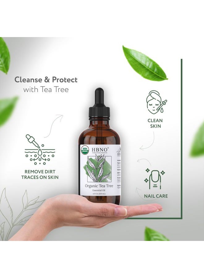 hbno Organic Tea Tree Essential Oil - Huge 4 oz (120ml) Value Size - USDA Certified Organic Tea Tree Essential Oil, Steam Distilled for Aromatherapy, Soap Making, DIY, Diffuser - Image 2