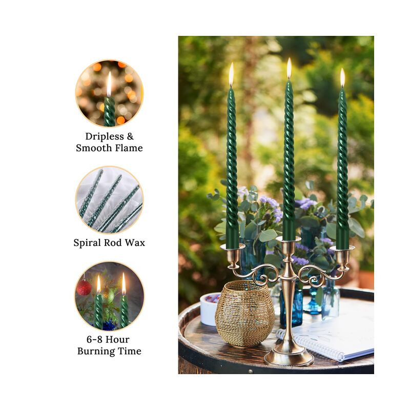 12 شمعة مدببة بطول 10 بوصات، شموع غير معطرة وخالية من الدخان للاستخدام المنزلي، وحفلات الزفاف، وأعياد الميلاد، وديكور المنزل (أخضر) - Image 3