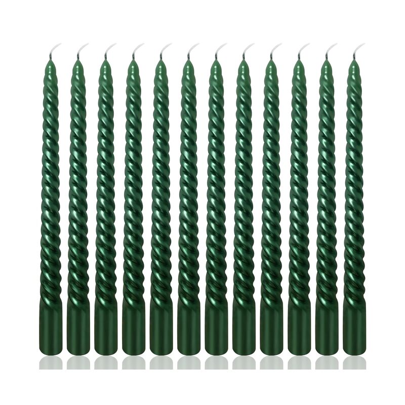 12 شمعة مدببة بطول 10 بوصات، شموع غير معطرة وخالية من الدخان للاستخدام المنزلي، وحفلات الزفاف، وأعياد الميلاد، وديكور المنزل (أخضر) - Image 1