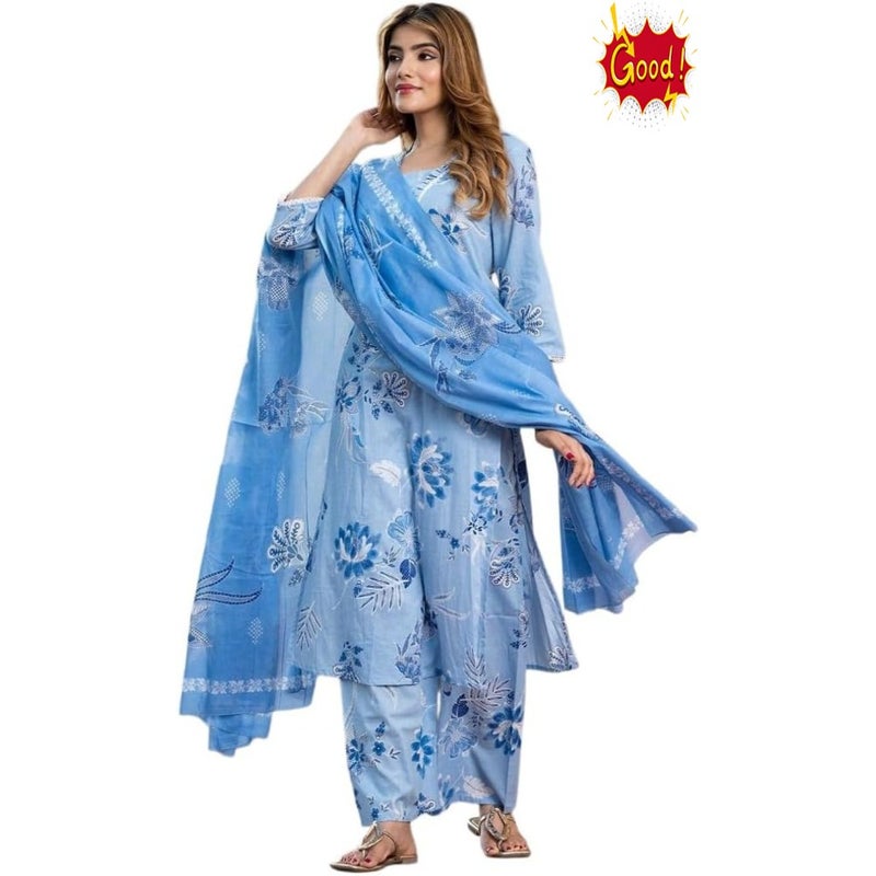 Women Kurti and Palazzo Set with Dupatta Ladies Kurta Pants Salwar Suit Ready to Wear - Image 1