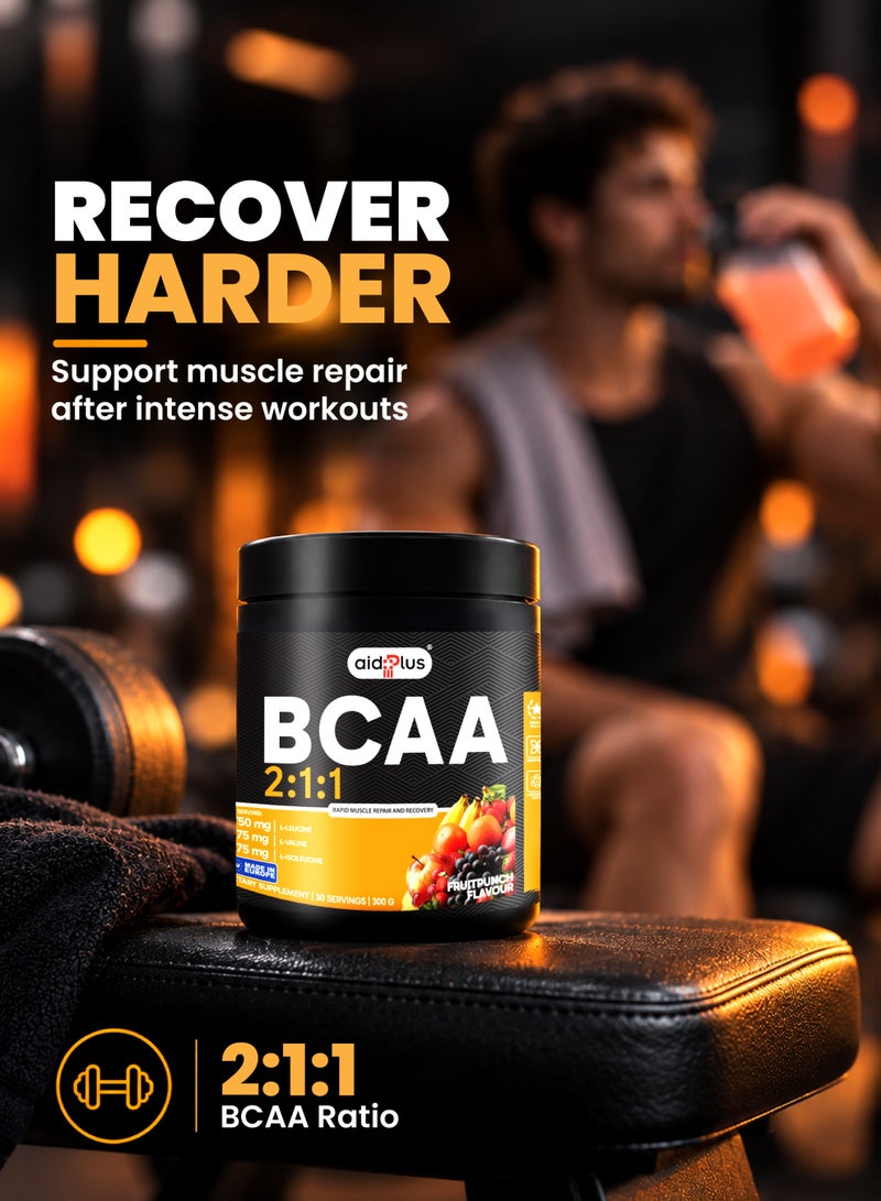ايد بلس مسحوق فاكهة بنكهة الفواكه BCAA ٢:١:١، ٣٠٠ غرام | ١٠ غرامات من BCAAs لكل حصة | تعافي العضلات وترطيبها | إلكتروليتات وأحماض أمينية - Image 4