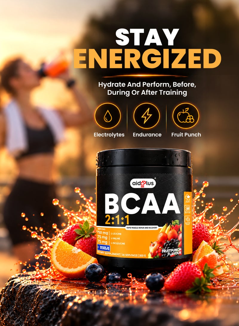 ايد بلس مسحوق فاكهة بنكهة الفواكه BCAA ٢:١:١، ٣٠٠ غرام | ١٠ غرامات من BCAAs لكل حصة | تعافي العضلات وترطيبها | إلكتروليتات وأحماض أمينية - Image 5