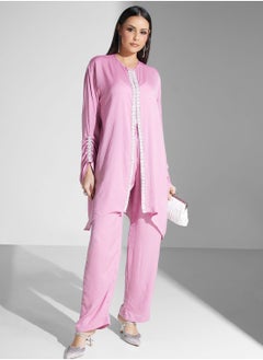 hayas closet Embellished Rushed Sleeve Shirt & Pant Set  - Image 1