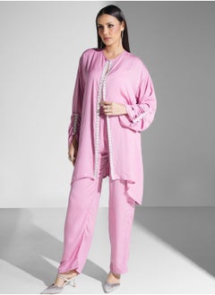 hayas closet Embellished Rushed Sleeve Shirt & Pant Set  - Image 2
