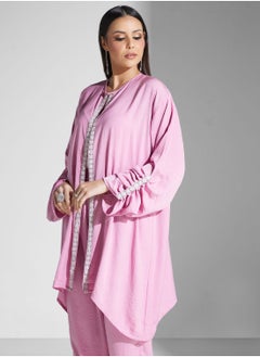 hayas closet Embellished Rushed Sleeve Shirt & Pant Set  - Image 4