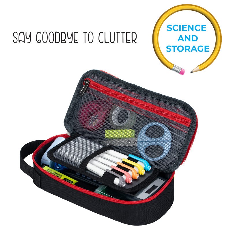 ECHSRT حافظة أقلام ECHSRT الكبيرة، حقيبة أقلام جمالية بسعة كبيرة، حقيبة قرطاسية محمولة بسيطة مع مقبض لتنظيم المكتب، حقائب أقلام سوداء - Image 4