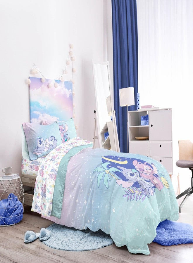 Jay Franco Disney Lilo and Stitch Twin Size Comforter Set - 5 Piece Floral Bedding Includes Sheet Set & Pillow Covers Features Angel - Super Soft Purple & Teal Stars Kids Bedding - Image 5