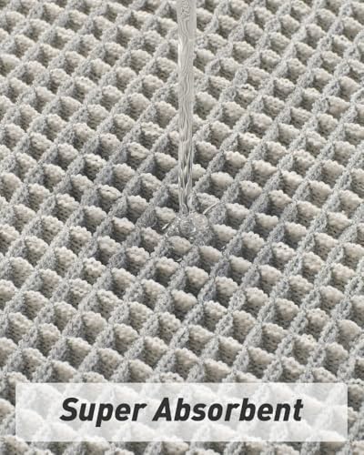 AMOAMI Upgraded Waffle Bath Mat Super Absorbent Non Slip Bath Mats for Bathroom Floor Machine Washable Bathroom Rugs with Tassels Rubber Backed Bathroom Mats Ultra Soft 20 x 32LightGrey Cream - Image 3