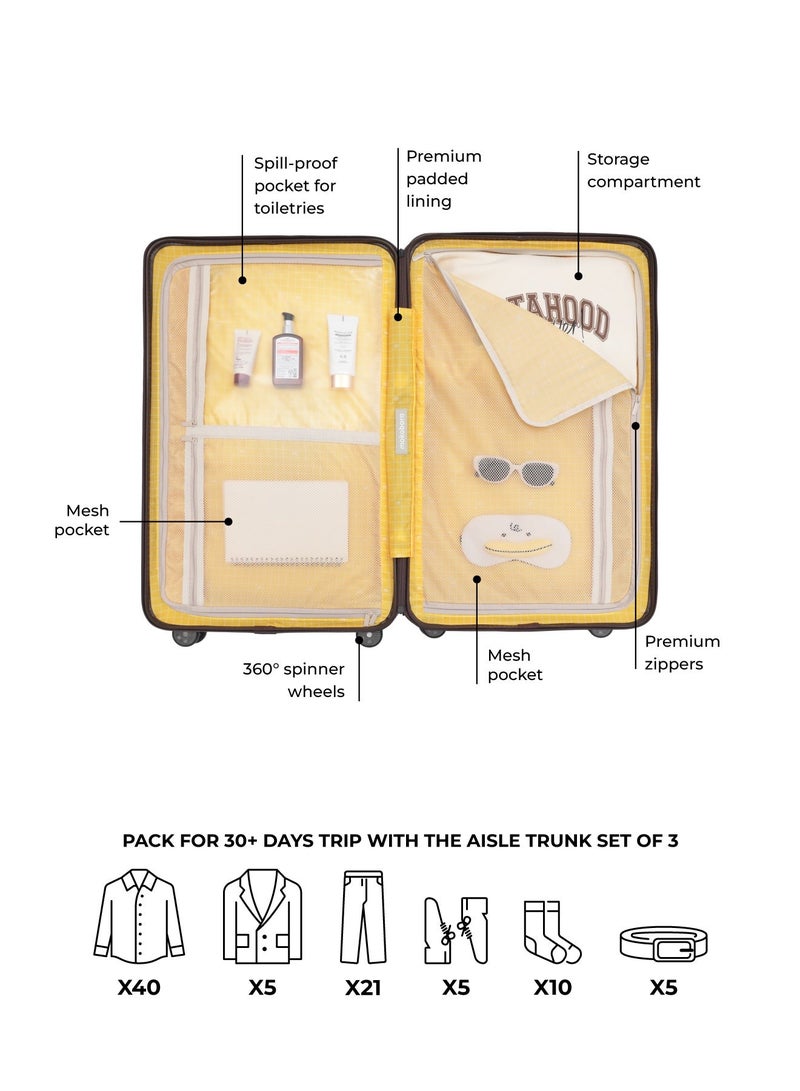 Mokobara Aisle Trunk Luggage Set of 3 | Cabin 40L + Check-in 70L + Large 105L | Makrolon Hardshell | TSA Lock, YKK Zippers & Ninja Wheels | Brown (Cool Beans) - Image 5