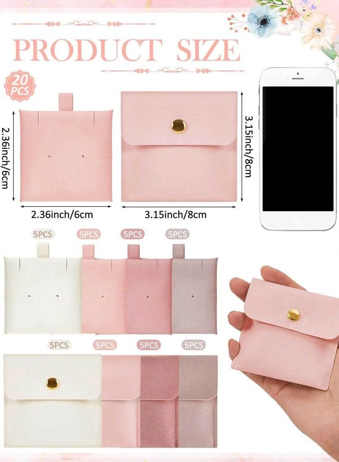 Ferreve 20 Set Jewelry Pouch with Insert Pad Snap Button Microfiber Jewelry Packaging Gift Bags for Bracelet Ring (Mixed Color) - Image 2