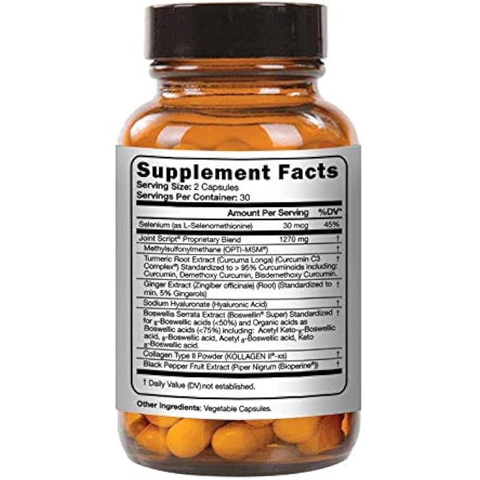 Script Essentials Joint Script: Joint Comfort Formula with Curcumin MSM, Collagen & Boswellia | Suzy Cohen hyaluronic acid, C3 curcumin, MSM, collagen peptides, ginger & boswellia for flexibility, tendons and cartilage - Image 2