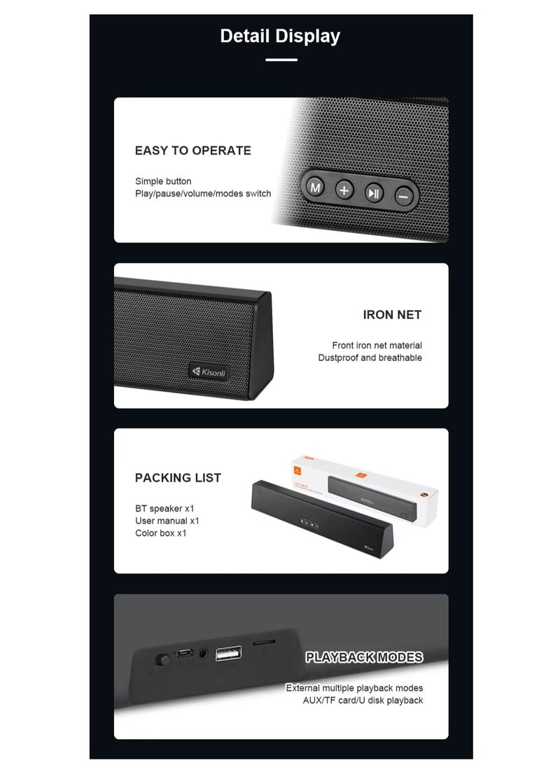 Kisonli LED-805 Portable Wireless Sound Bar Bluetooth - Black