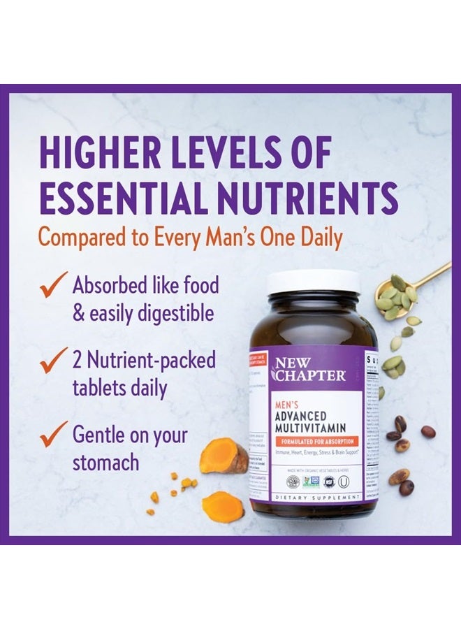 New Chapter Men's Multivitamin Advanced Formula for Stress, Brain, Immune, Heart & Energy Support, Higher Levels of Whole-Food Fermented Essential Nutrients for Men + Selenium + B Vitamins, 120 ct - Image 4