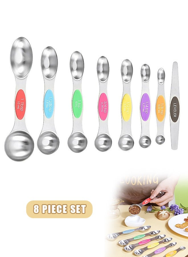 Magnetic Measuring Spoon Set, Stainless Steel Double Sided Stackable Measuring Teaspoons, Seasoning Spoons for Kitchen, Measuring Dry or Liquid, Fits Spice Seasoning Jars 8 Pieces - Image 1
