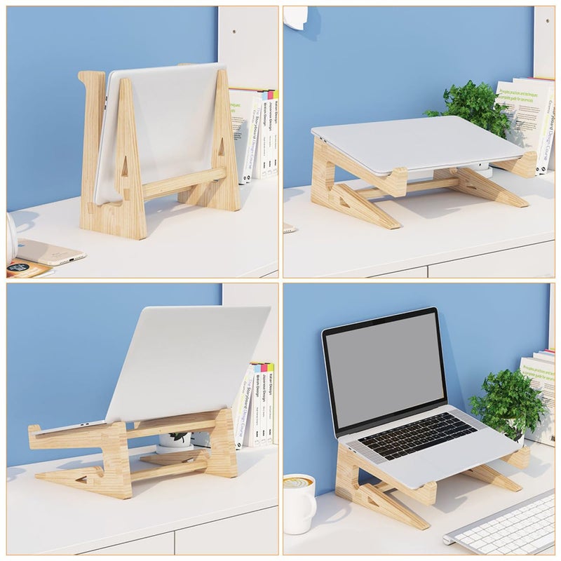 Solid Wood Laptop Stand for 12 to 14 7 Inch Notebooks Ergonomic Height Adjustable Desk Rack - Image 4