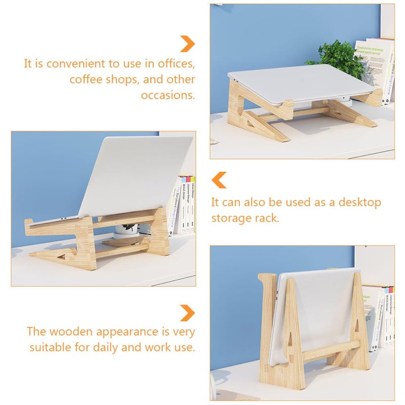 Solid Wood Laptop Stand for 12 to 14 7 Inch Notebooks Ergonomic Height Adjustable Desk Rack - Image 5
