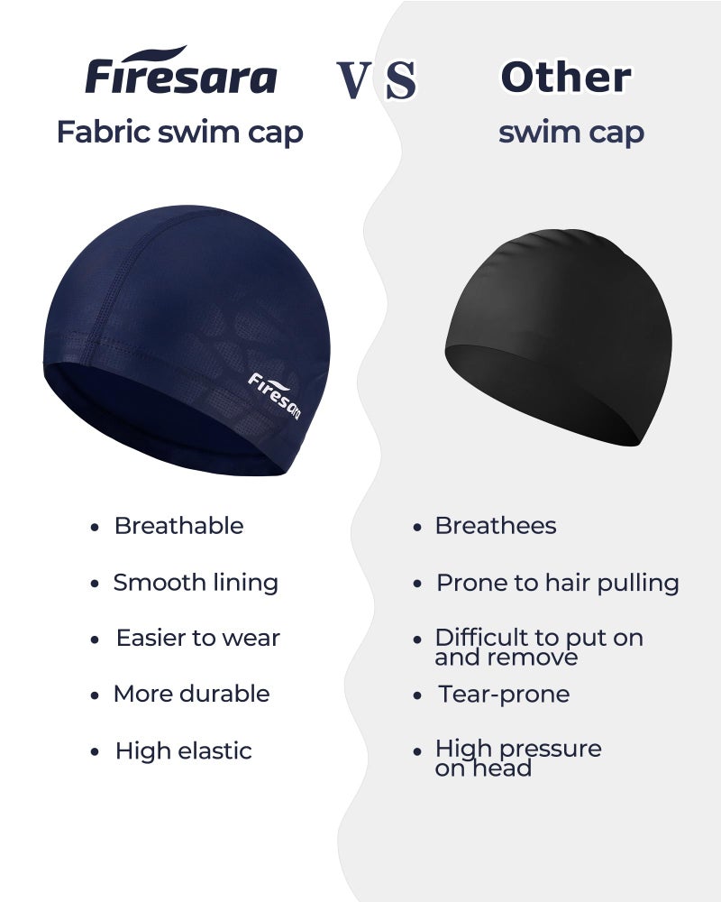 Firesara Fabric Swim Cap, High Elasticity Swimming Cap Keeps Hair Clean Breathable Fit Both Long Hair Short Hair, Swim Caps Woman Girls Men Kids One Size Hat - Image 3
