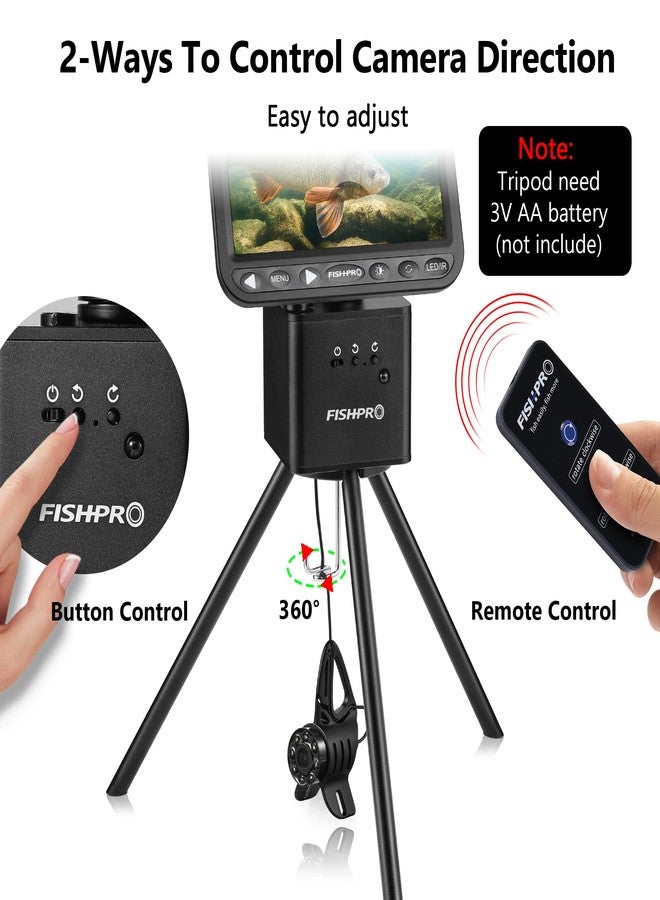 FishPRO [2024 Upgrade] Positioner for Underwater Fishing Camera - [Full-Aluminum] Tripod for Ice Fishing Camera, with 1/4" Tilt Mount, Remote & Manual Control, 2-Way 360° Rotate, Fit Ice Hole Max 9.5" - Image 5