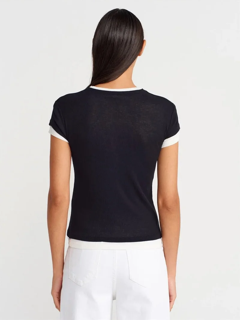 ديلفين DILVIN Women’s Cotton V-Neck Button T-Shirt