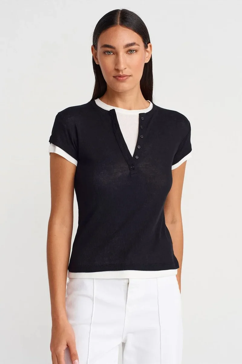 DILVIN Women’s Cotton V-Neck Button T-Shirt