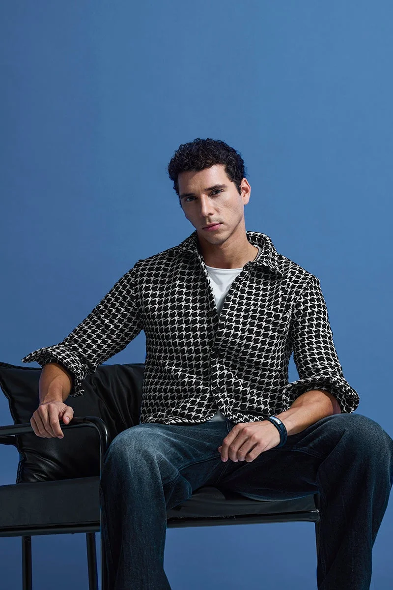 سنيتش Black Textured Long Sleeve Tailored Overshirt