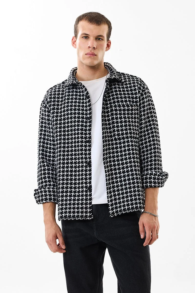 سنيتش Black Textured Long Sleeve Tailored Overshirt