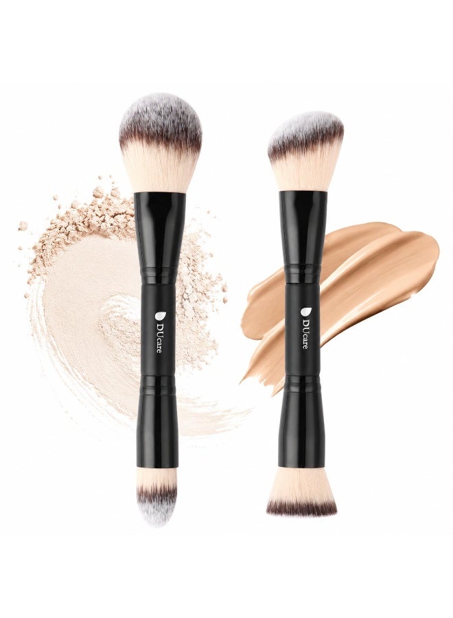 DUcare 2-Piece Dual-Ended Makeup Brush Set – 4-in-1 Foundation, Powder, Buffer & Contour Brushes for Liquid, Cream & Powder – Travel-Friendly Face Brush Kit - Image 1