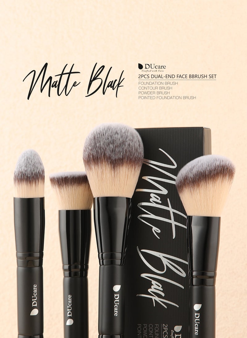 DUcare 2-Piece Dual-Ended Makeup Brush Set – 4-in-1 Foundation, Powder, Buffer & Contour Brushes for Liquid, Cream & Powder – Travel-Friendly Face Brush Kit - Image 4
