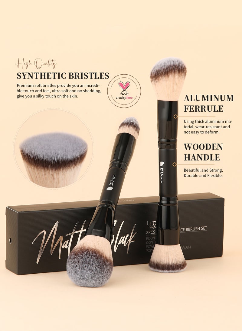 DUcare 2-Piece Dual-Ended Makeup Brush Set – 4-in-1 Foundation, Powder, Buffer & Contour Brushes for Liquid, Cream & Powder – Travel-Friendly Face Brush Kit - Image 5