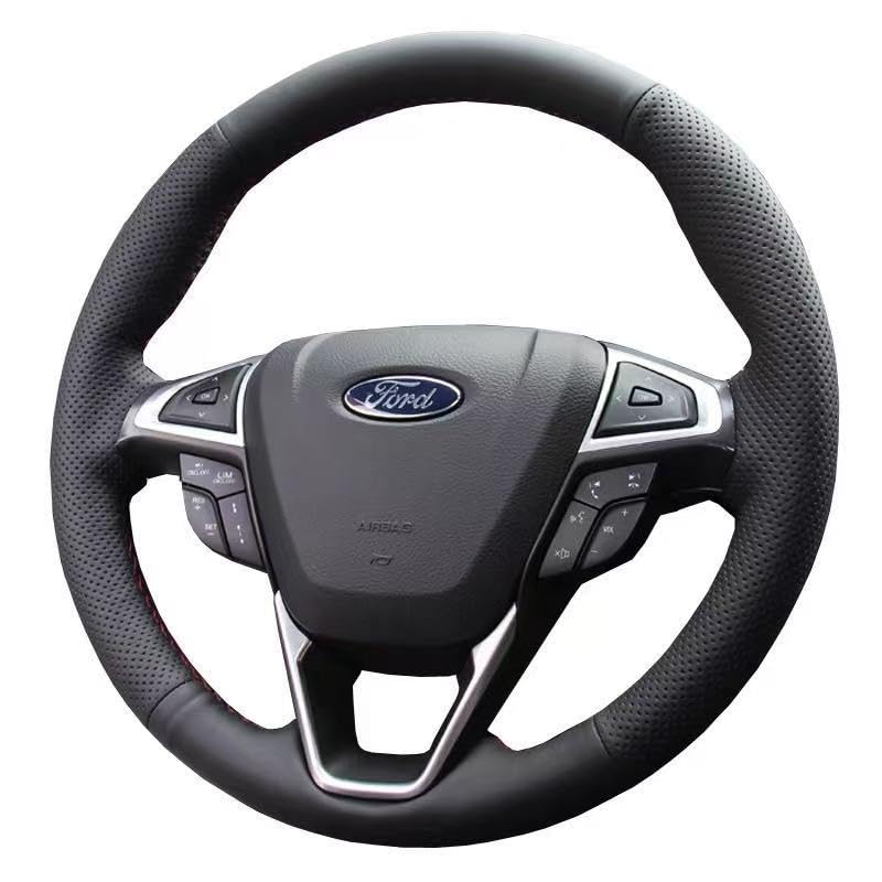 wetoowin Hand Sewn Black Perforated Leather Interior Protection Accessory for Car Steering Wheel Cover for Ford Fusion 2013 20142020 for Ford Edge 4dr SUV 2015 2016 2017 2018 2019 2020 - Image 1
