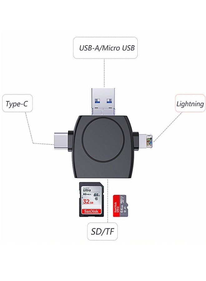 Multi-Port SD Card Reader for ipad, 4 In1 Universal SD TF Card Reader, SD&TF Card Camera Reader Adapter Compatible with MacBook, Laptops, Tablets, Smartphones (Black) - Image 3
