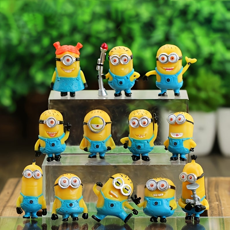 12pcs Minions Character Figurines - PVC Miniature Collectible Series, Vibrant Mixed Colors, Detailed Design for Home & Car Decor, Perfect Christmas & Halloween Gift for Fans, Miniature Figurines, Fan Merchandise, Playful Design, Detailed Craftsmanship