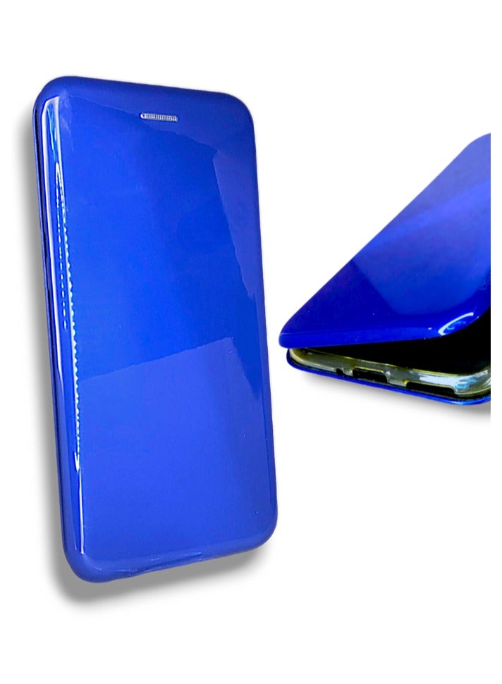 For Honor 8C Glossy Plastic Ceramic Magnetic Flip Cover, Headphones Filter and Card Slot Compatible With Honor 8C (6.26') (Blue)  - Image 1