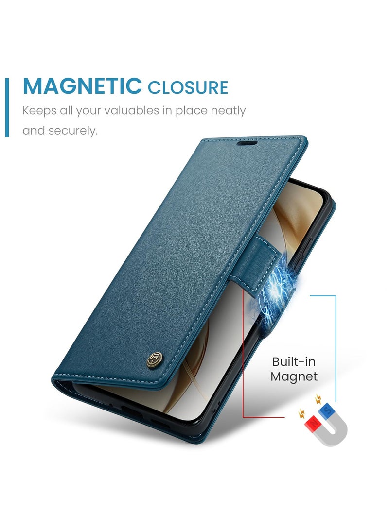 CaseMe Phone Case Luxury PU Leather Design Anti Fingerprint 023 Flip Cover Card Slot Holder Cover For Honor 200 (Blue) - Image 3