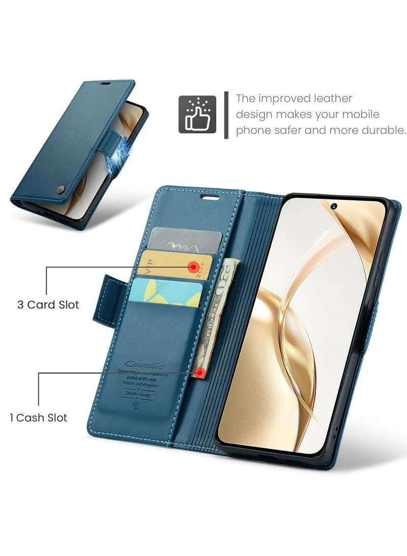 CaseMe Phone Case Luxury PU Leather Design Anti Fingerprint 023 Flip Cover Card Slot Holder Cover For Honor 200 (Blue) - Image 2